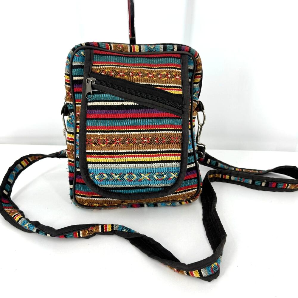 Multicolor Boho Hippie Crossbody Bag Pouch Tribal Fabric Made in Nepal WEAR